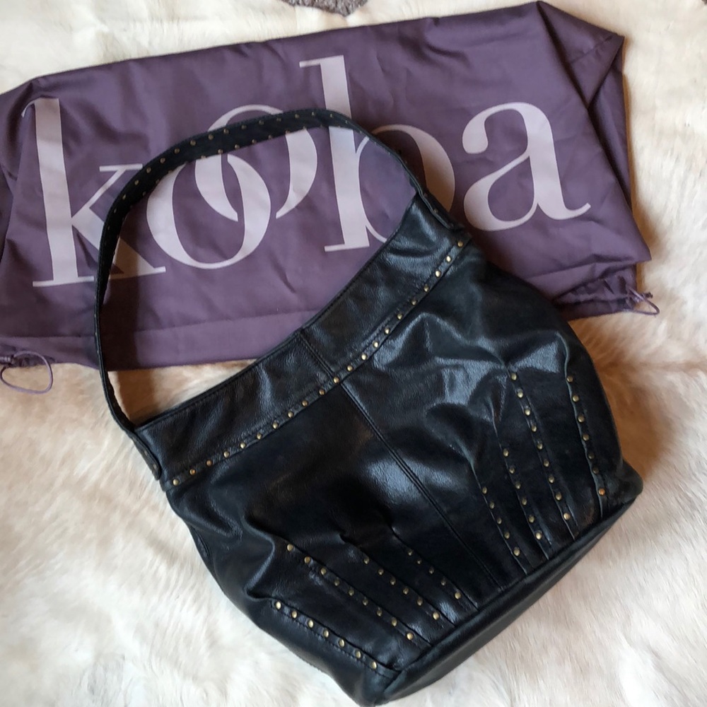 Kooba Black Studded Leather Hobo Handbag